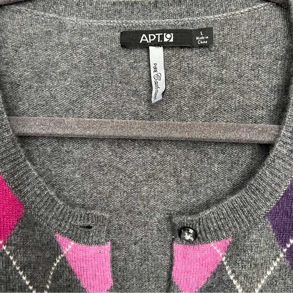 Apt. 9 | 100% Cashmere Argyle Cardigan Sweater Unisex Size Large NWOT - Picture 3 of 9
